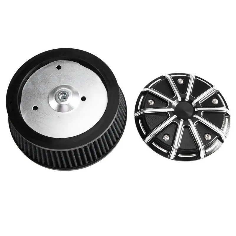 Motorcycle Black Air Cleaner Cover&3 Hole Element Air Filter For Harley Touring 08-16 Dyna 99-17 Softail 00-15