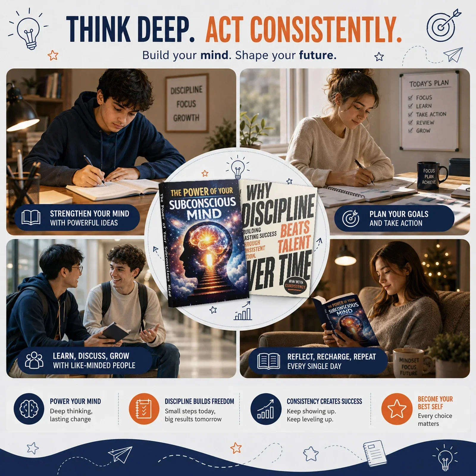 2-Book Personal Growth Set, The Power of Your Subconscious Mind & Why Discipline Beats Talent Over Time, Self-Discipline