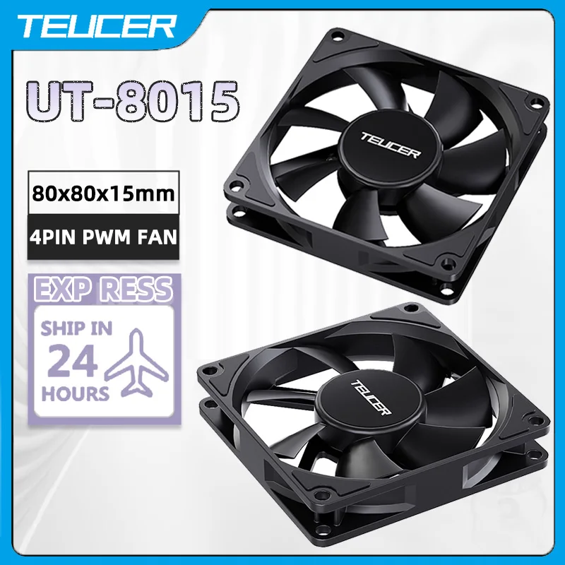 TEUCER 8015-Ventilateur de boîtier d'ordinateur, 80mm/92mm, 4 broches PWM, flux d'air élevé, ultra-mince, 1200-3000 tr/min, roulement FDB cascadable