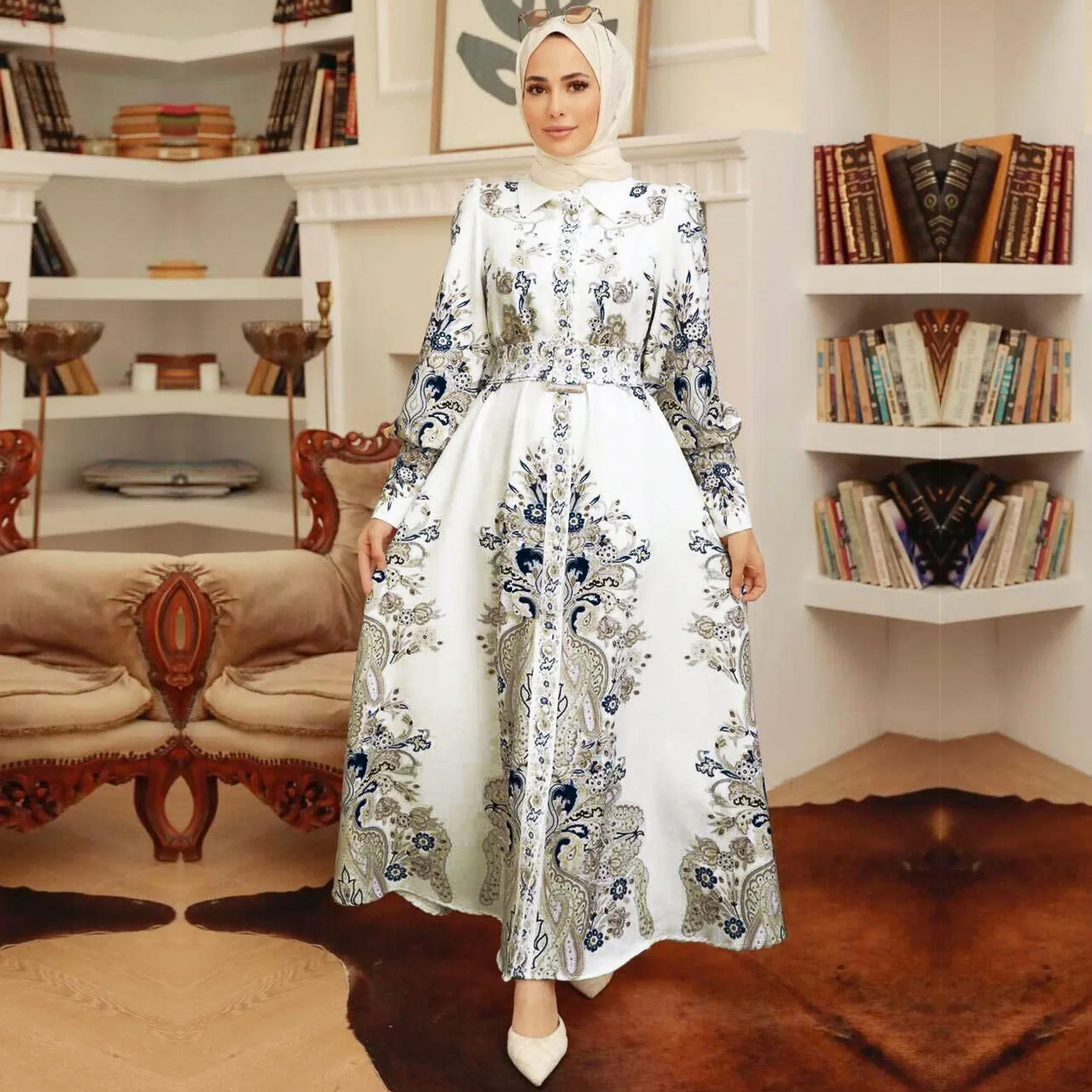 Robes de soirée d'automne pour femmes, imprimé, manches longues, Slim, Kaftan Abayas, robes musulmanes de dubaï, robes de soirée malais-indonésie, 2023
