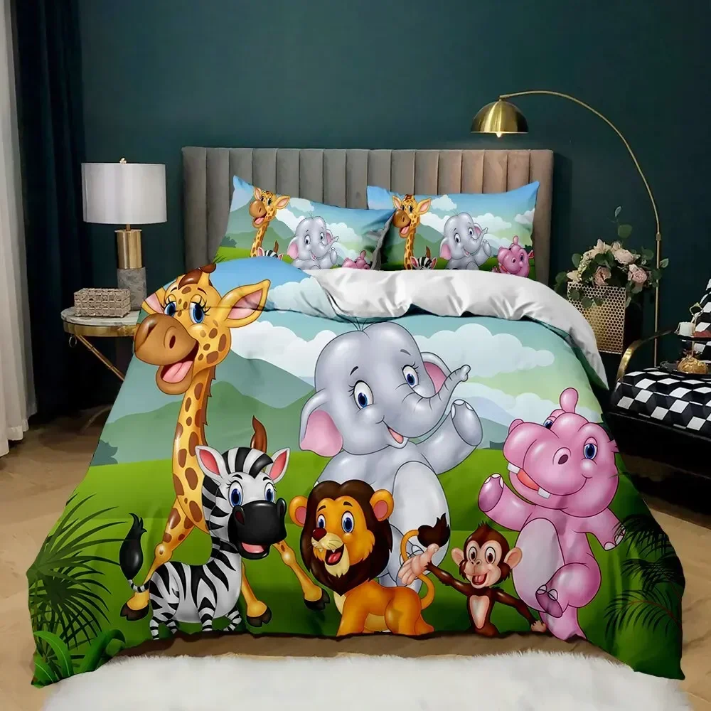Luxury New 3D Print Elephant Comforter Cover Cute Cartoon Animal Paradise Bedding Set Animal World Theme Queen Duvet Cover