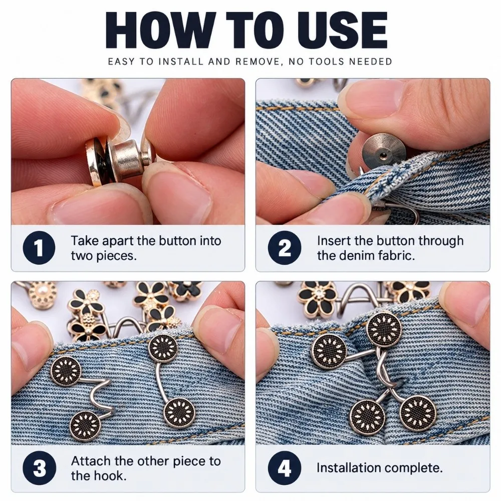 1 Pair Practical No Sewing Required Waist Tightener Detachable Reusable Pant Waist Clips Alloy Waist Buckle Fastener Jeans Pants