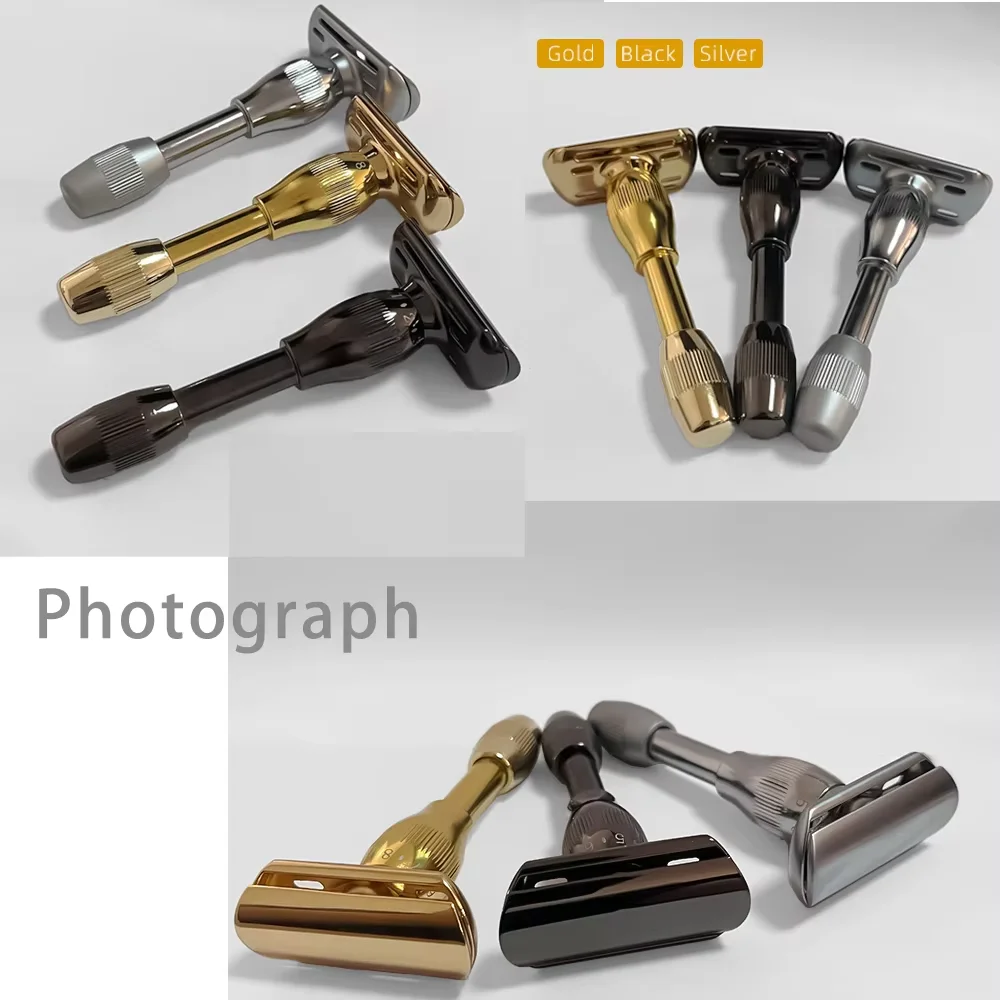 Vintage Style Safety Razor for Men, Polished Metal Double Edge Razor with Textured Grip, Classic Wet Shaving Tool, 3 Colors for
