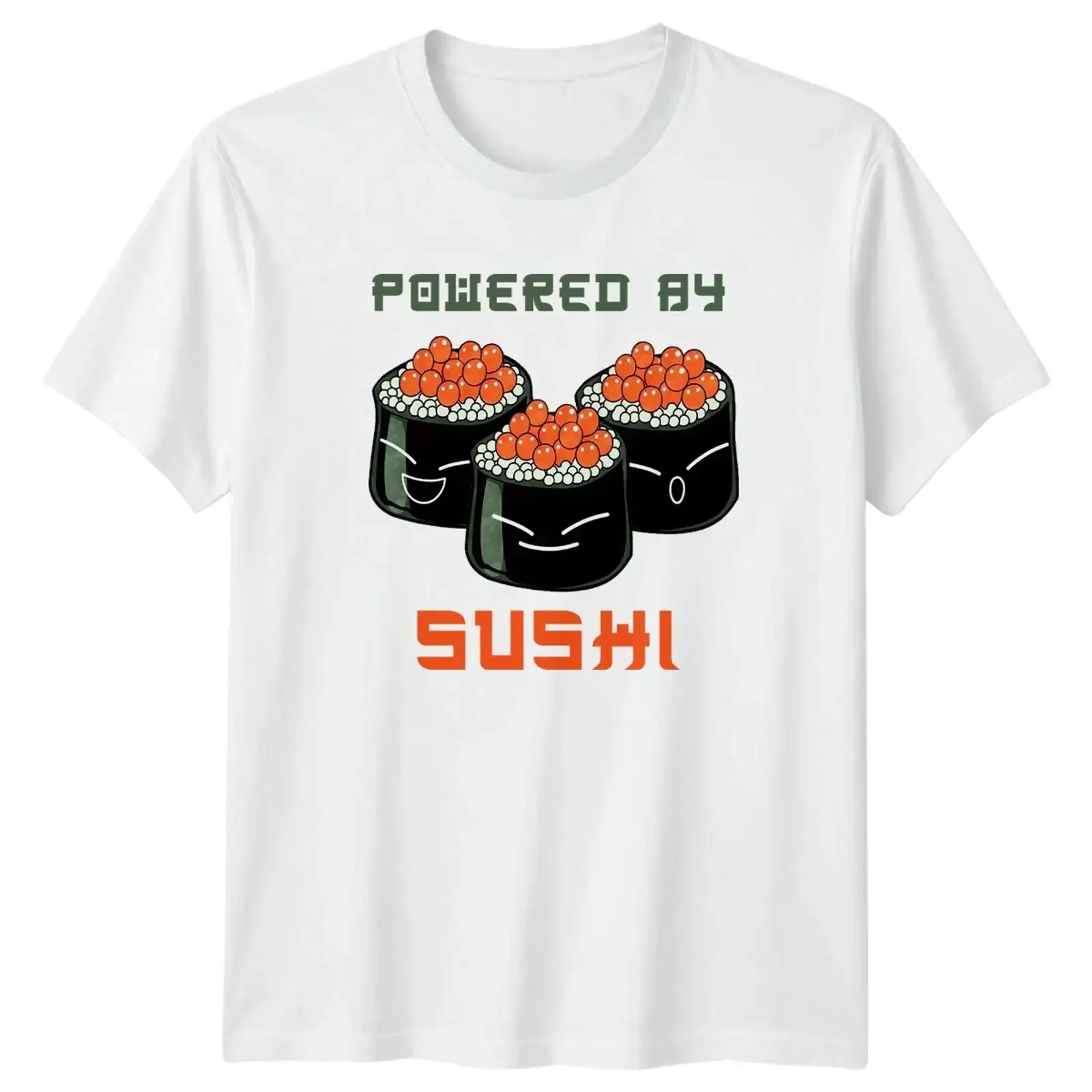 Powered By Sushi T-Shirt Kawaii Japanisches Essen Geburtstagsgeschenk für Sie und Ihn Vintage Washed Top für den Alltag
