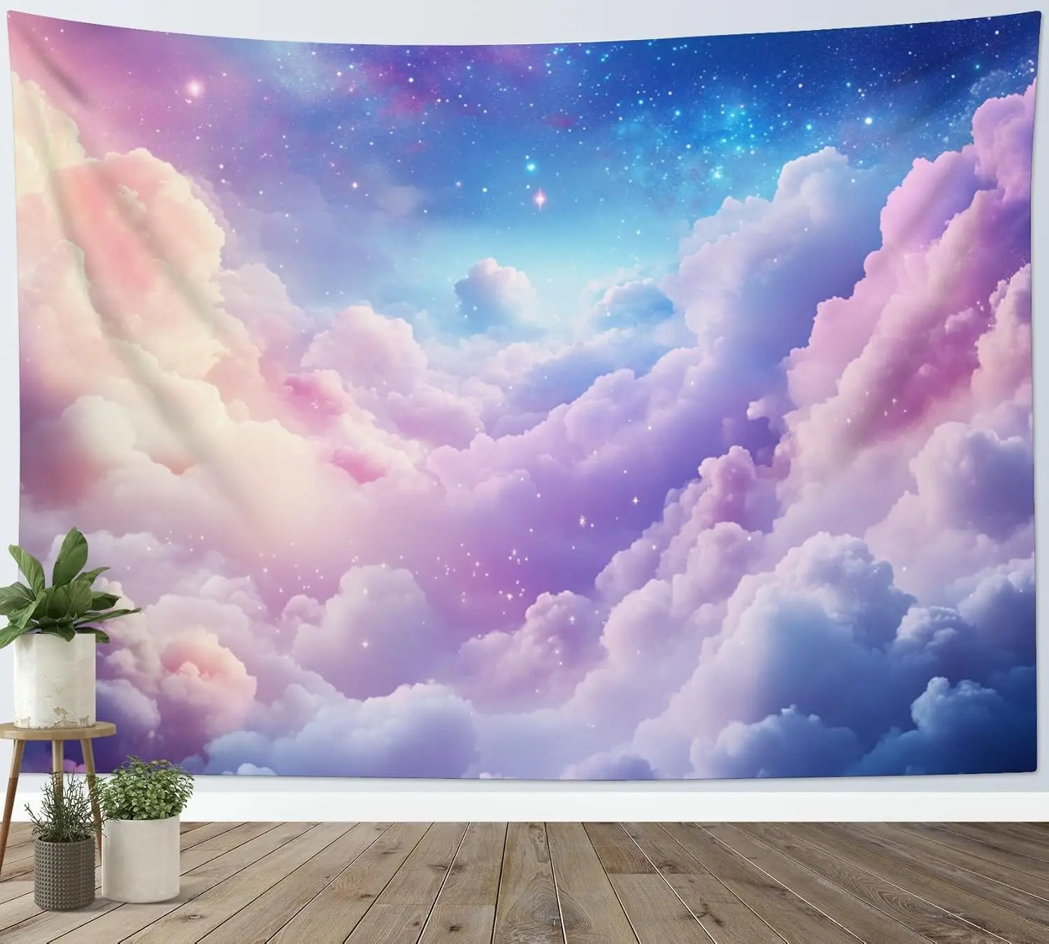 Aesthetic Cloud Sky Tapestry Wall Hanging Galaxy Nebula Gradient Space Decor Polyester Print for Bedroom Living Room Art