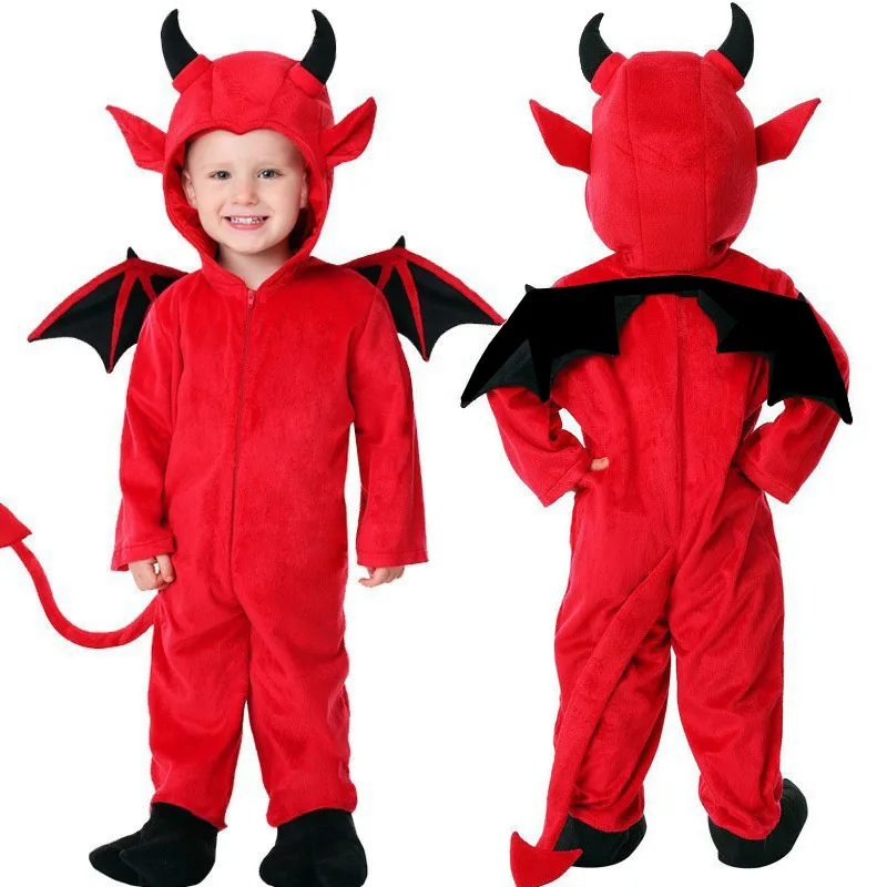 

Halloween Children's Costume Night Fork Hooded Red Demon Vampire Performance Costume Cute Little Demon Bat Performance Costume