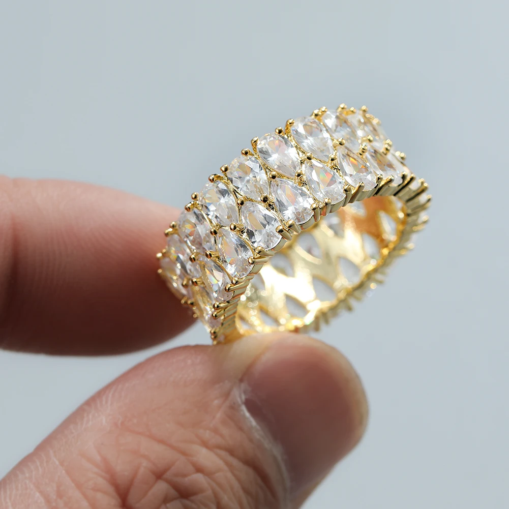 Luxury Female Crystal White Water Drop Zircon Stone Engagement Ring Cute Yellow Gold Color Wedding Jewelry For Women