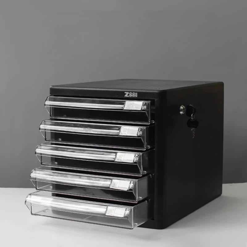 

Lockable Desktop File Organizer 4-Tier Plastic Drawer Cabinet for School A4 Documents Storage Rack Office Storage Supplies