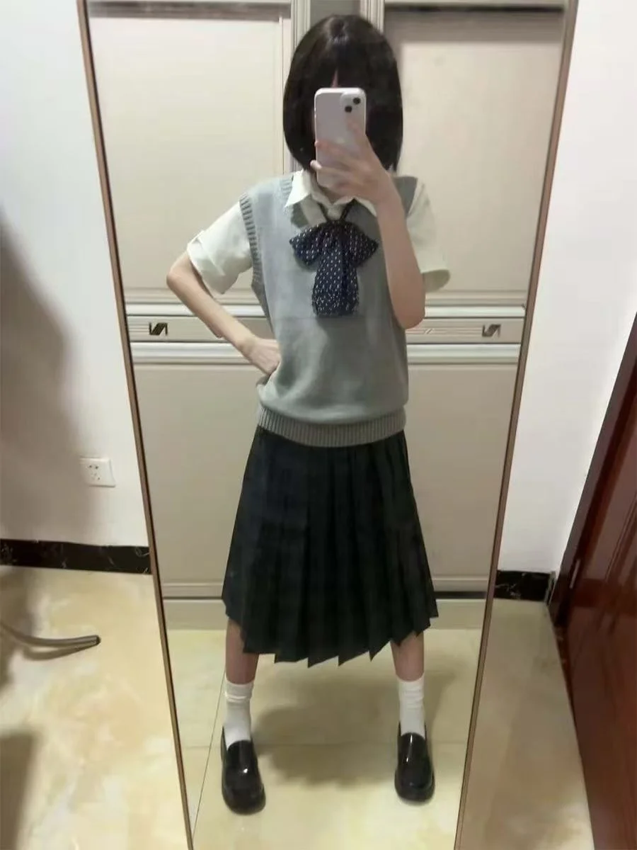 

Комплект из вязаного свитера и жилета College Sle, женский модный наряд с воротником из четырех предметов, зимняя повседневная одежда