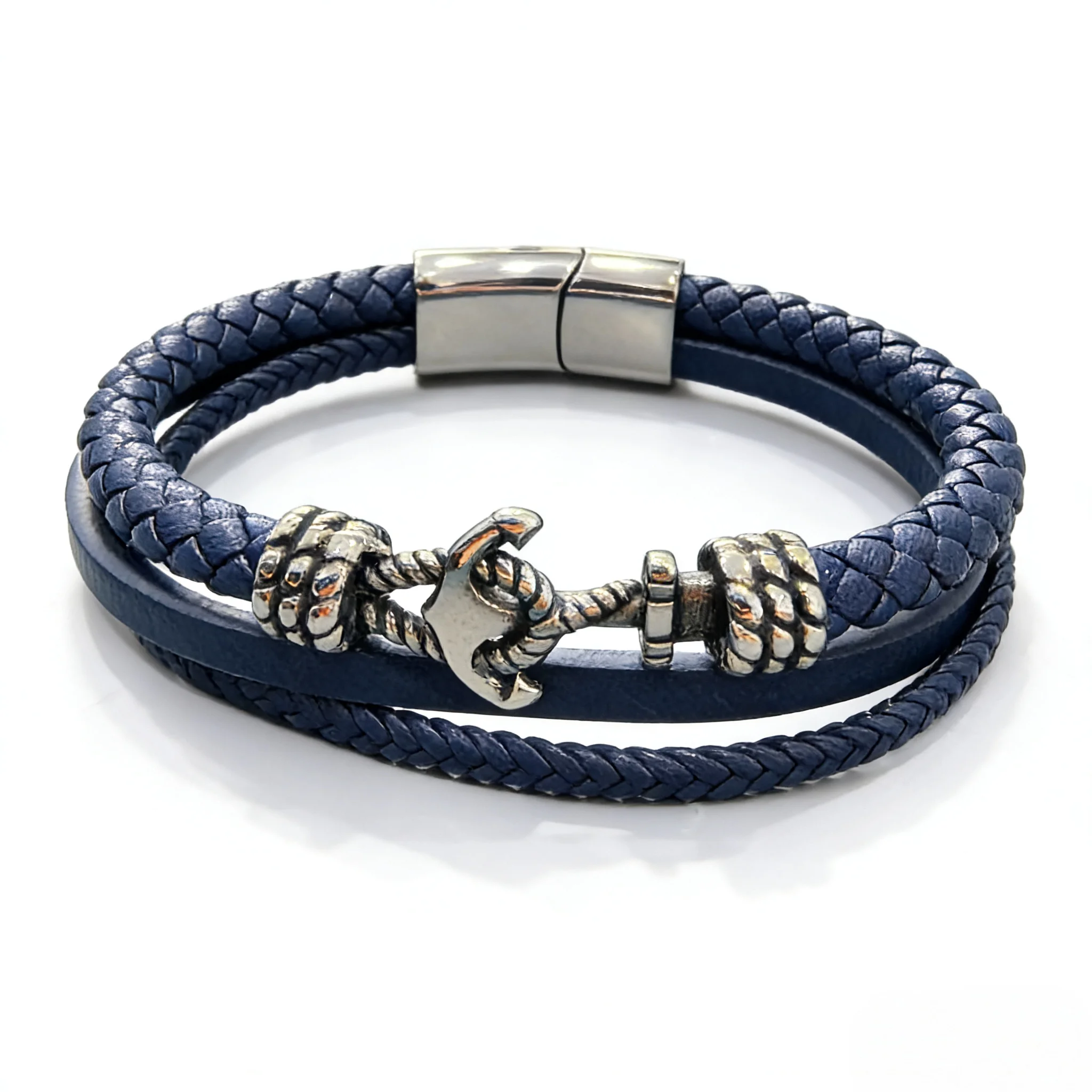 Minimalist style men's multi-layer woven leather bracelet, creative boat anchor magnetic buckle bracelet