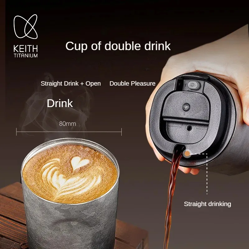 كوب قهوة من التيتانيوم النقي من كيث، كوب سفر معزول بالتفريغ لمدة 6 ساعات، ترمس محمول مقاوم للتسرب للقهوة الساخنة والباردة، للتخييم #1