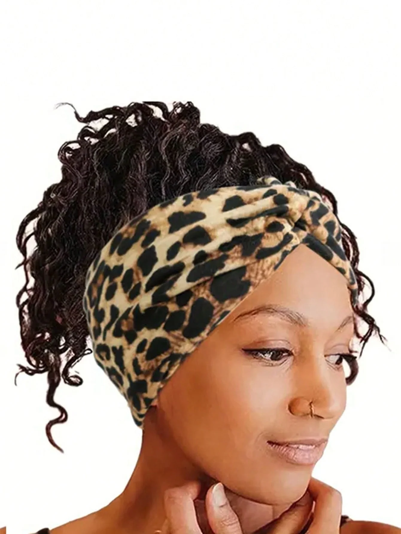1 x extra breites Haarband für Damen, Leopardenmuster, Kreuz, breites elastisches Haar-Accessoire, Kopfbedeckung, geknotetes Haarband im Kopftuch-Stil – Detail 6