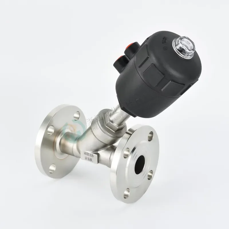 DN80 304 Stainless Steel Pneumatic Angle Valve Y Type Flanged Globe Valve for Medium High Temperature Steam Control with 3