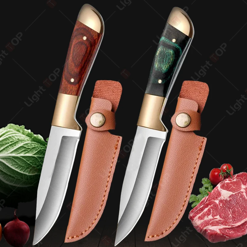 Stainless Steel Boning Knife Meat Cleaver Fruit Peeling Slicing Knife Meat Knife Roasted Whole Lamb Steak Knife with Knife Cover