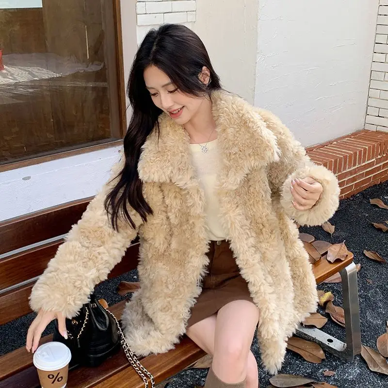 Eco-Friendly Fur Long-Sleeved Jacket Winter New Lamb Wool Mid-Length High-End Thickened Loose Lazy Style Niche Commuting Top