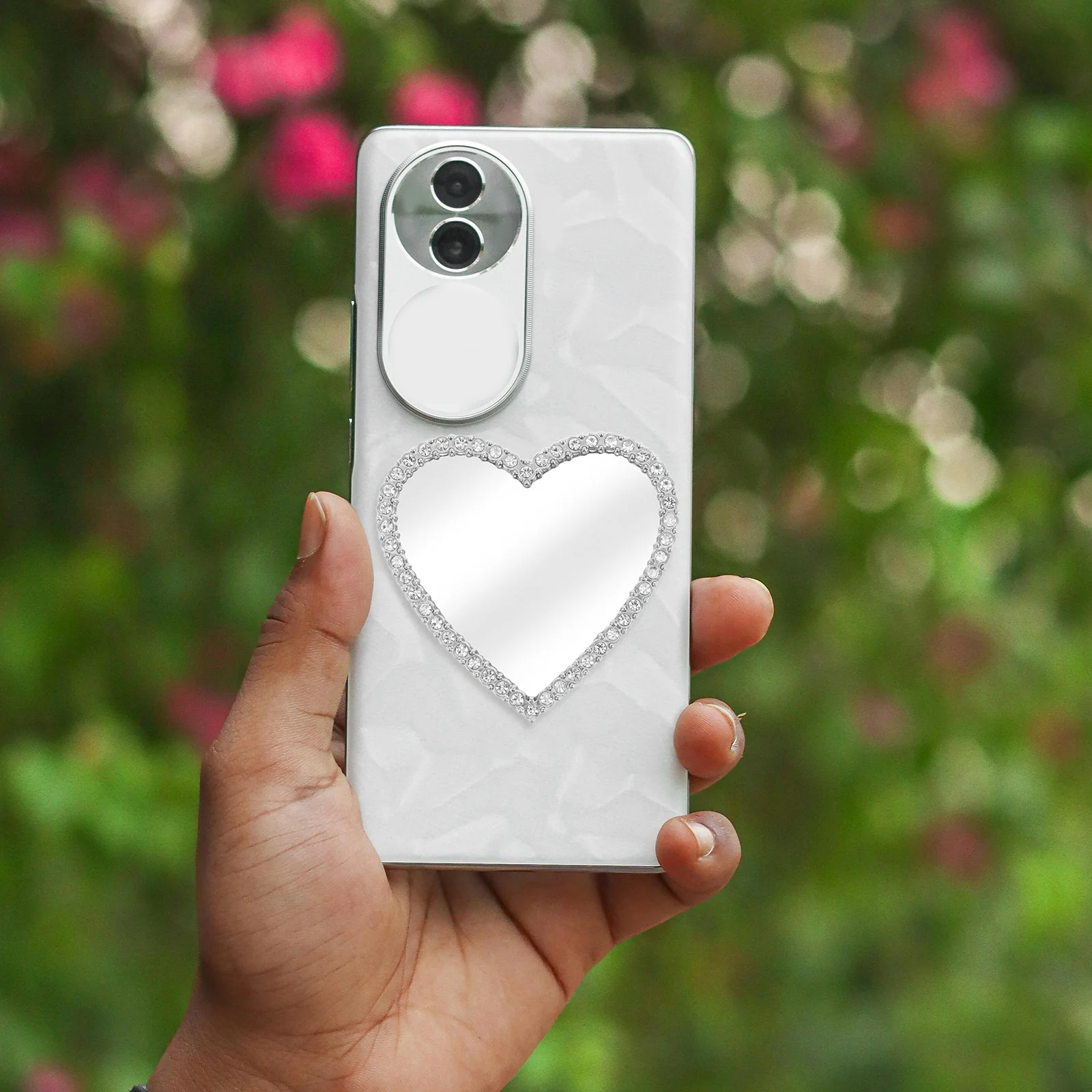 

6Pcs Heart Mirror Phone Case Stick-on Rhinestone Makeup Portable Pocket Mirror DIY Decorations Kit for Girls Travel