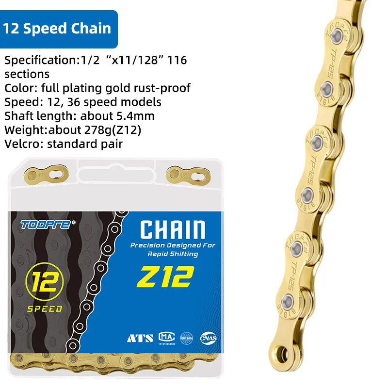 TOOPRE MTB Fietsketting 1/6/7/8/9/10/11/12 Speed Mountain Road Bike Gouden Ketting Gegalvaniseerd en Roestbestendig Variabele Ketting