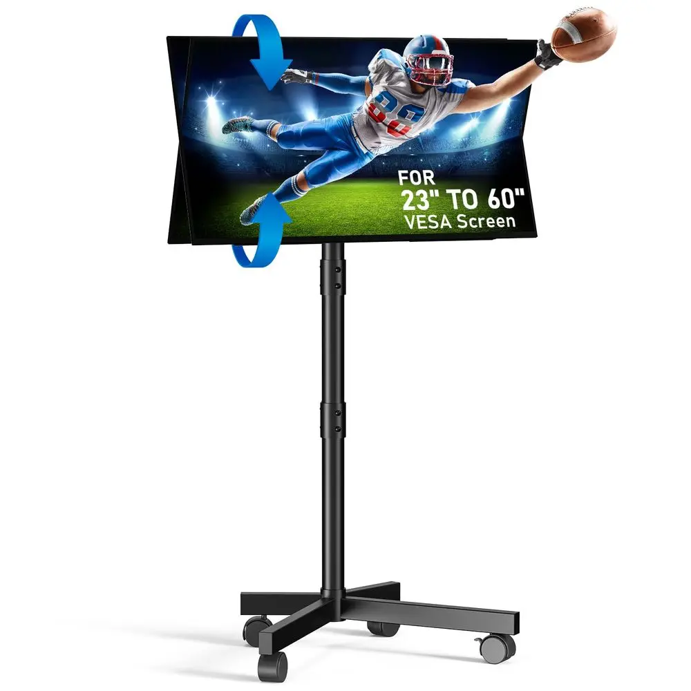 

Подставка для телевизоров с диагональю экрана 23-60 дюймов (LCD, LED, OLED, плоские и изогнутые экраны), до 88 фунтов, с регулировкой наклона и высоты, на колесиках с фиксацией.