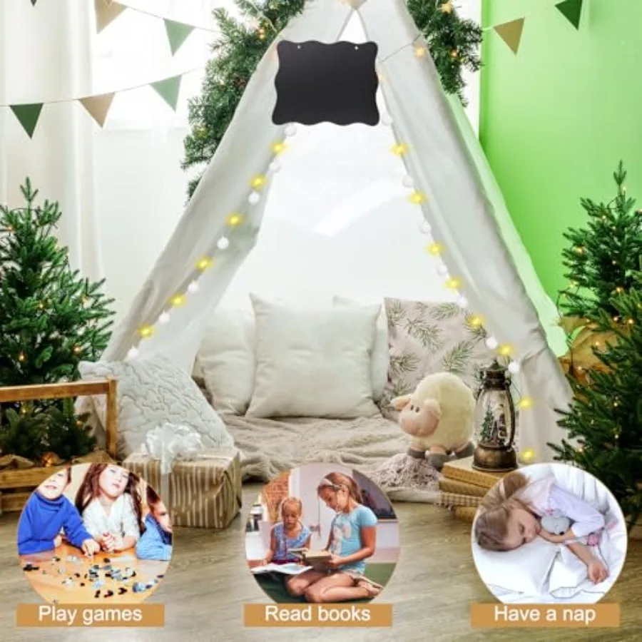 6 pacotes de tenda teepee para com luzes de corda de 10 pés, tenda teepee para jogos internos e externos para meninas e meninos, tendas dobráveis para aniversário