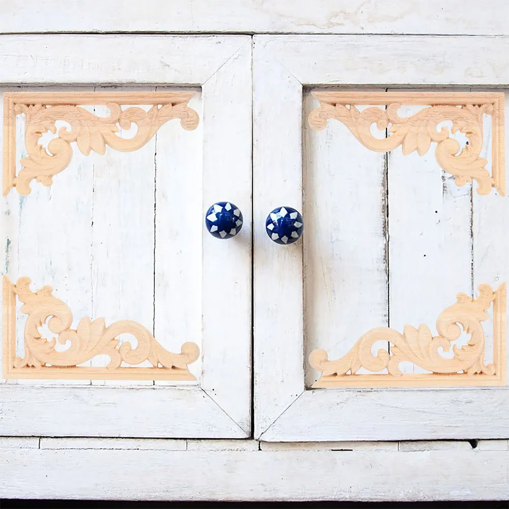 

6Pcs European Style Wood Appliques Solid Wood Carved Floral Decorative Trim for Furniture Cabinet Door Picture Frame Molding