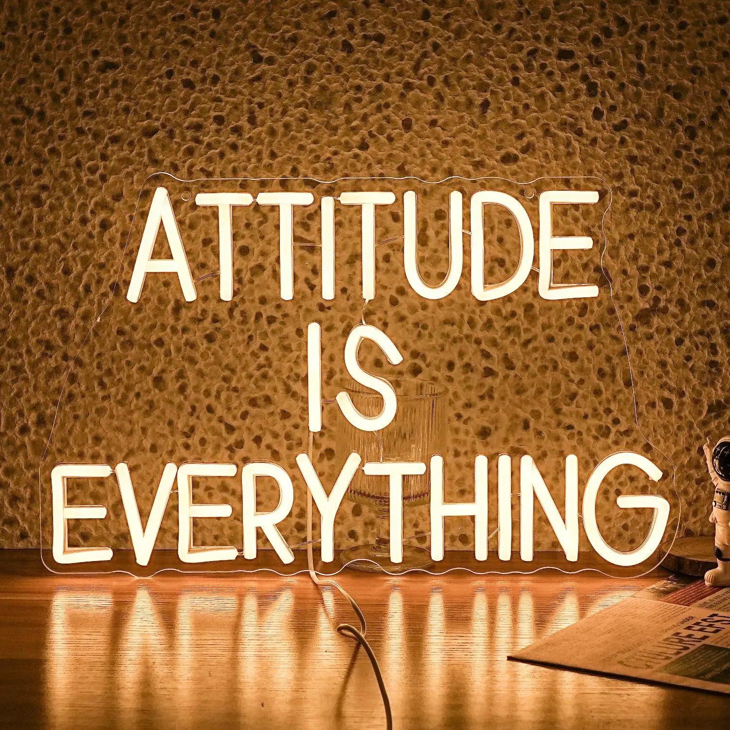 Attitude Is Everything Neon Sign USB Dimmable LED Inspirational Lights for Home Office School Wall Art Decor Night Light