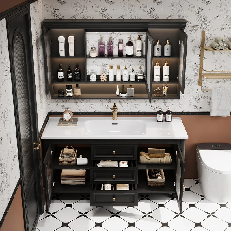 الفرنسية الرجعية خزانة حمام بالوعة فاخرة المطبخ خزانة تخزين المنظم مرآة خزانة الحديثة Archivadores أثاث المنزل #5