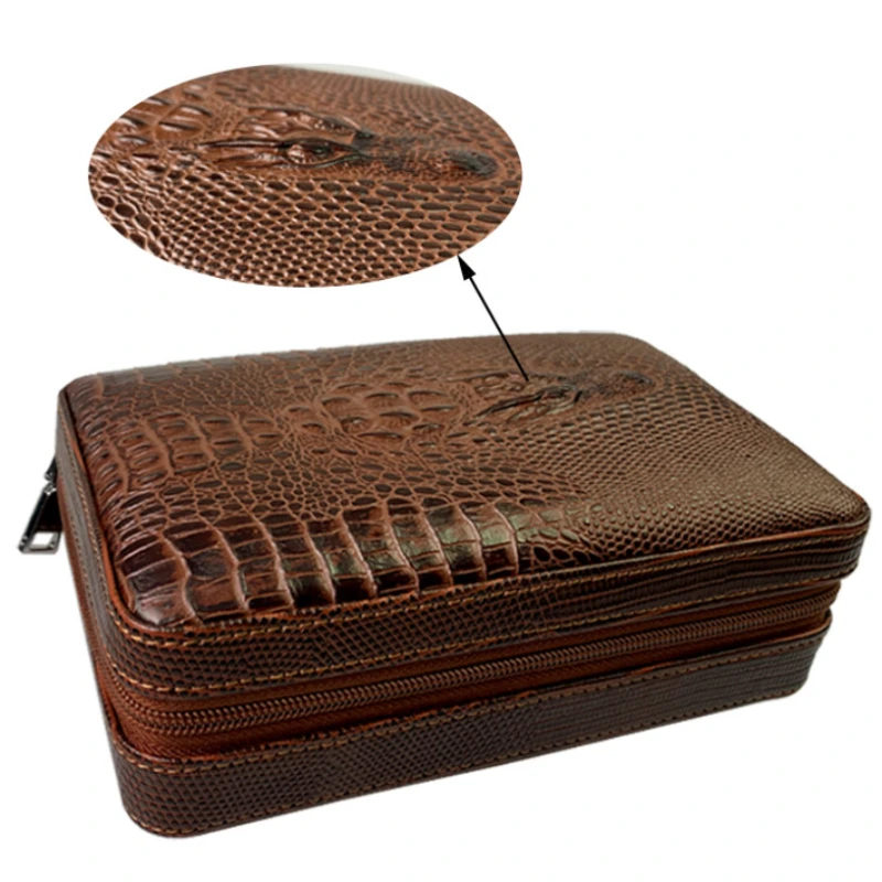 

Portable Leather Cigar Case Humidor with 4 Cigar Tubes, Cedar Wood Lined Storage with Stainless Steel Cigar Cutter for Travel