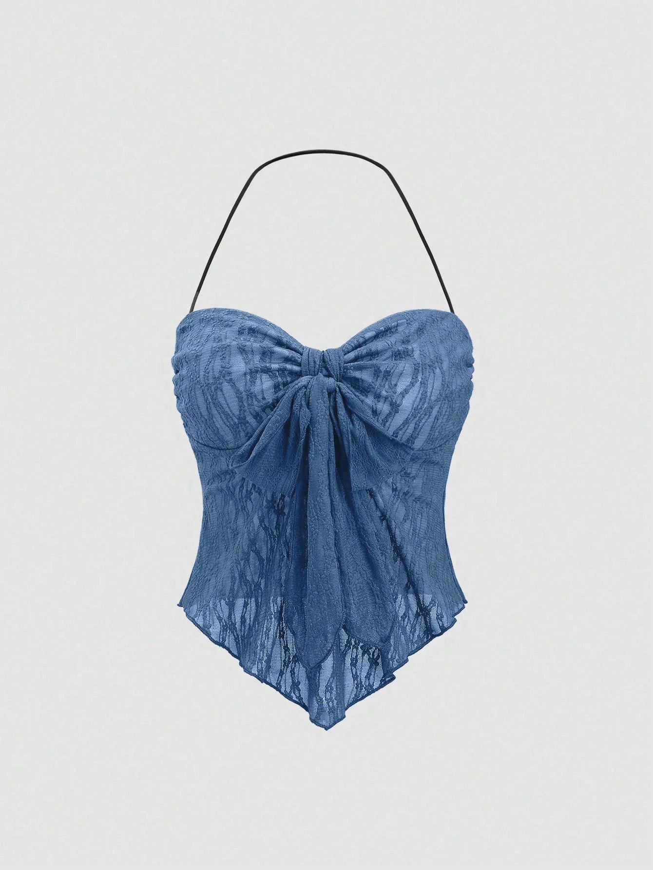 Women Halter Sweetheart Neck Front Bow Ruched Lace Slim Fit Irregular Hem Cami Top With Built In Bra 2026 Summer Vacation Solid