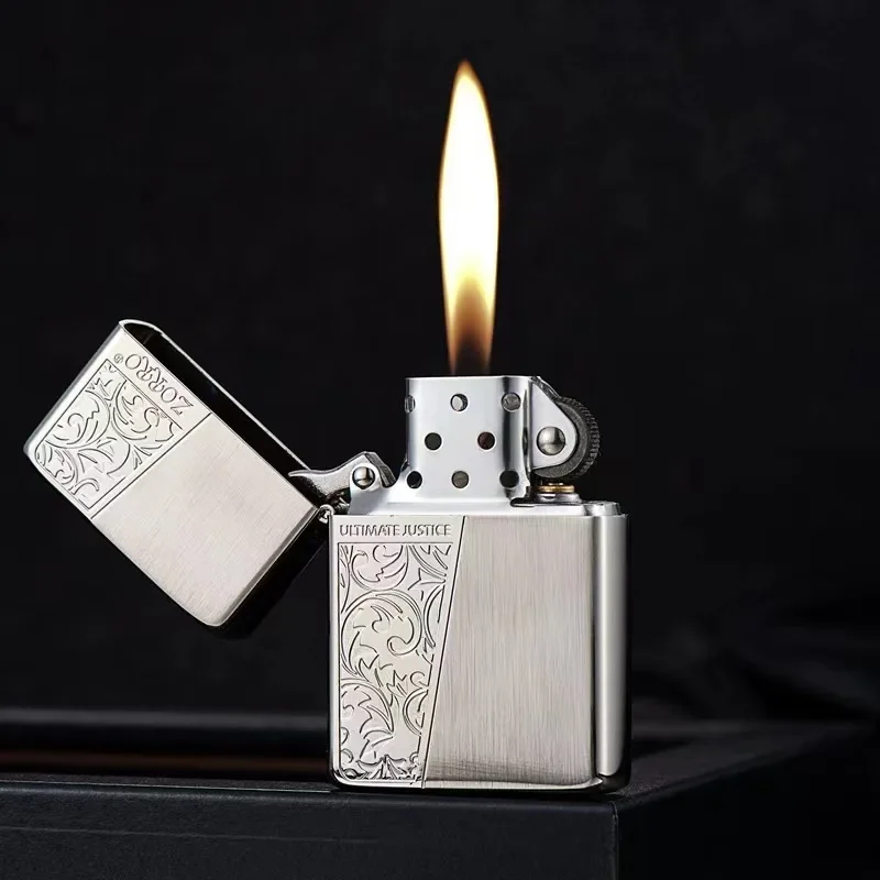 Zorro Business Windproof Kerosene Lighter Pure Copper Creative Grinding Wheel Lighter Men\'s Gift Smoking Accessories