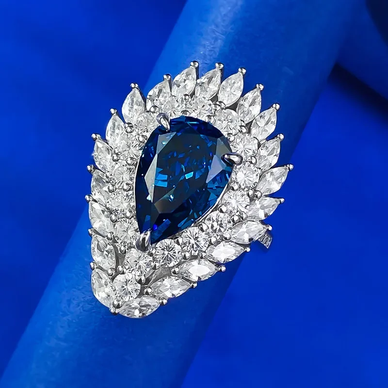 

Новый европейский и американский S925 из чистого серебра 8*12 капли воды королевский синий грушевидной формы модный роскошный комплект ювелирных изделий