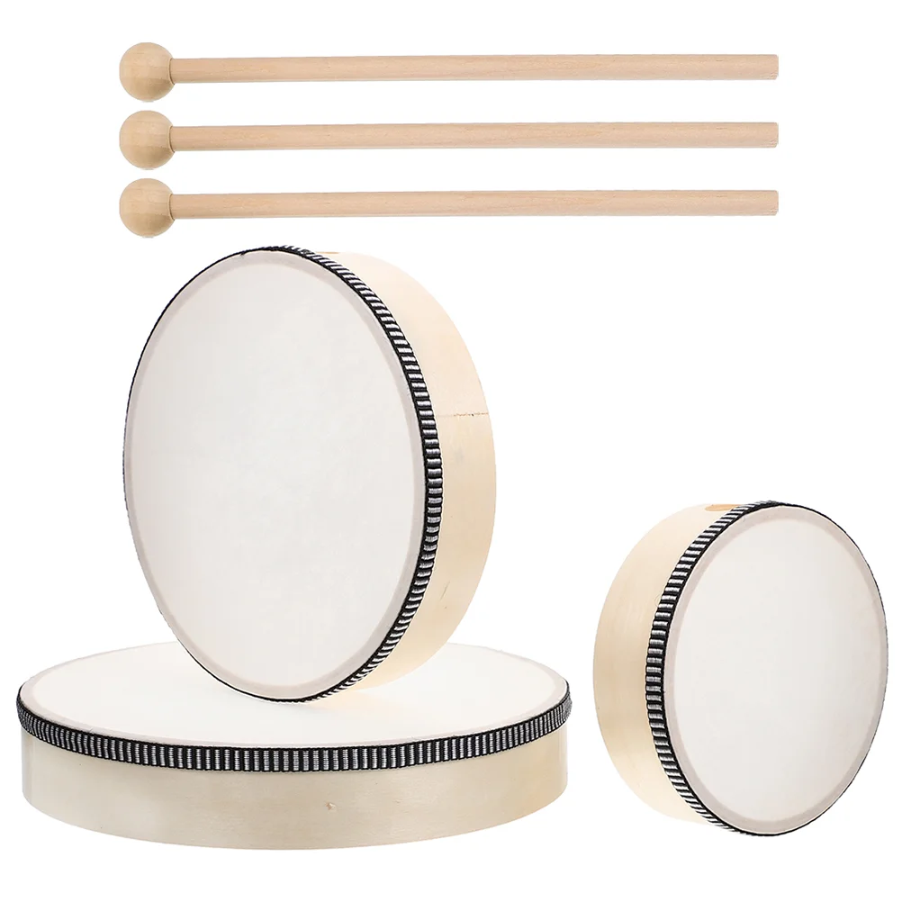 3 Pcs 6 8 10 Inch Hand Drum Tambourine Musical Instrument Vintage Percussion Adult Wood Frame Drum Stage Performance Education