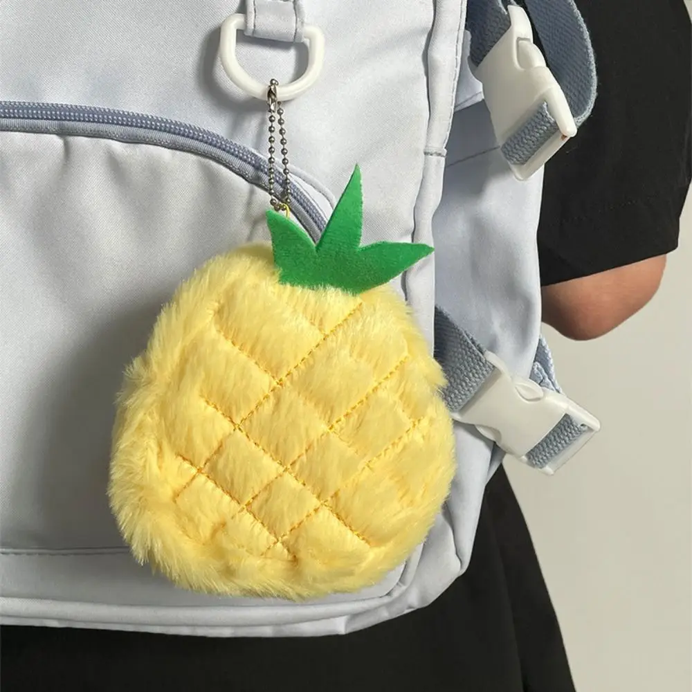 Monedero de felpa con forma de fruta suave con cremallera, bolso bonito de dibujos animados, llavero colgante, piña, sandía, monedero para niños y mujeres