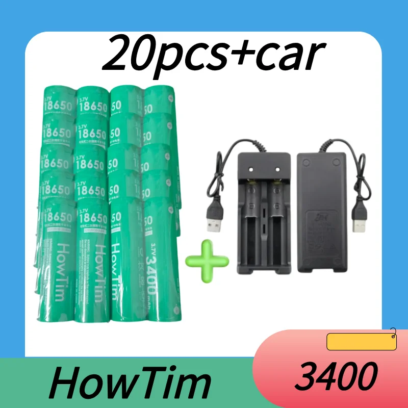 2025 100% Rechargeable Lithium Battery HowTim 3.7V 3400mAh Reverse Lamp Charging USB Original Lifepo4 Comes with Charger