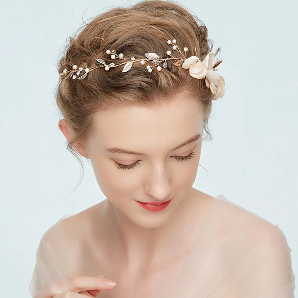 سلسلة شعر كلاسيكية من القماش البيج، عصابة رأس أنيقة لحفلات الزفاف، إكسسوارات للشعر للنساء