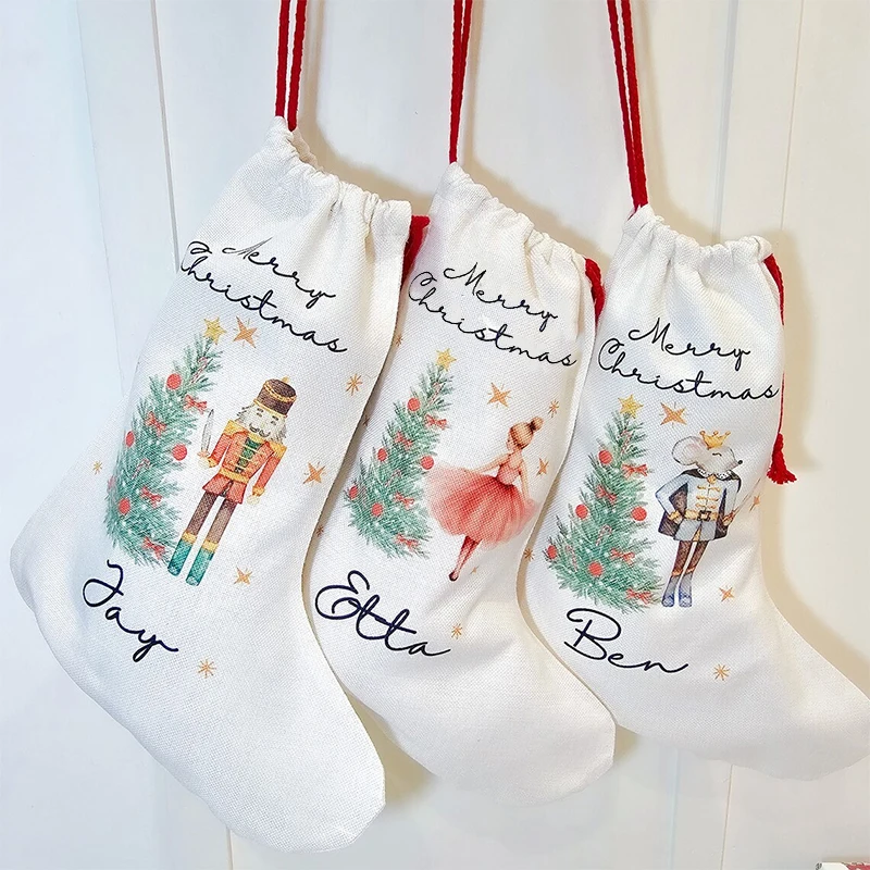 personalised Santa Claus sack Nutcracker mouse Sugar Plum Fairy Christmas stocking Merry Xmas holiday Family gift present Bag