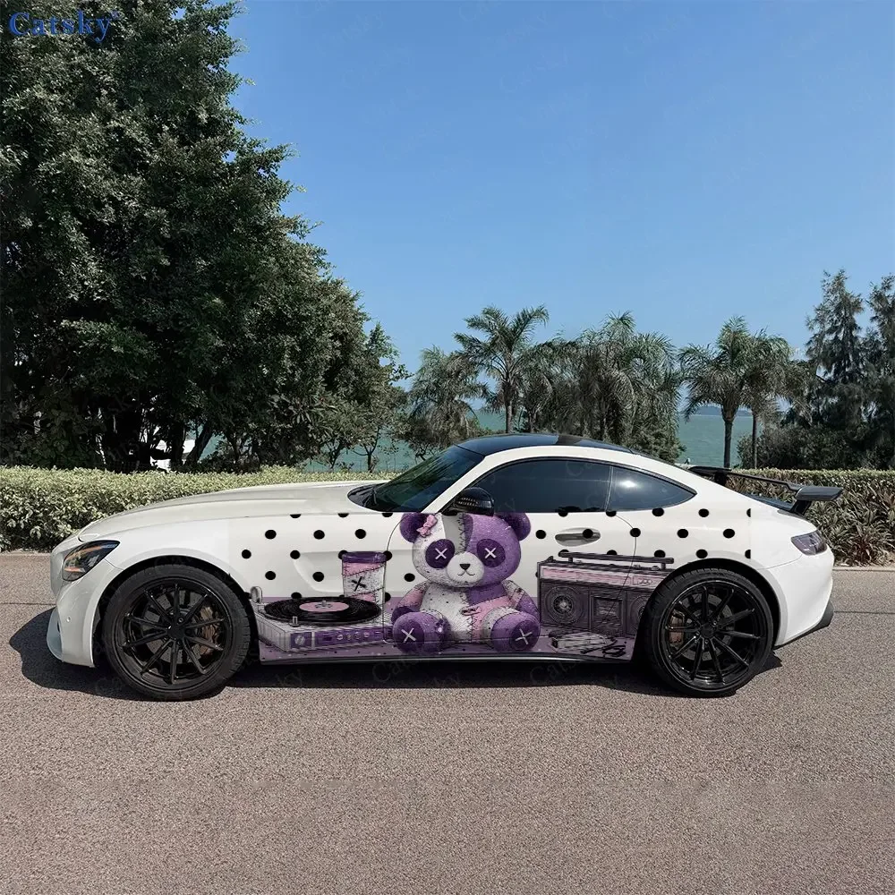 Fantasy Purple Panda Trend Car Side Wraps, Self-Adhesive PVC Waterproof & Scratch-Resistant Stickers, Car Accessory Gift
