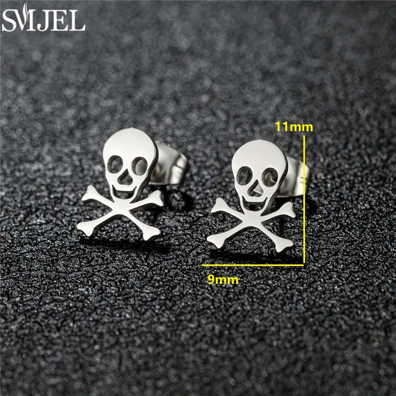 Unique Hallowmas Stainless Steel Earrings Women Geometric Compass Apple Pencil Skull Ear Studs Fashion Piercing Easter Gift