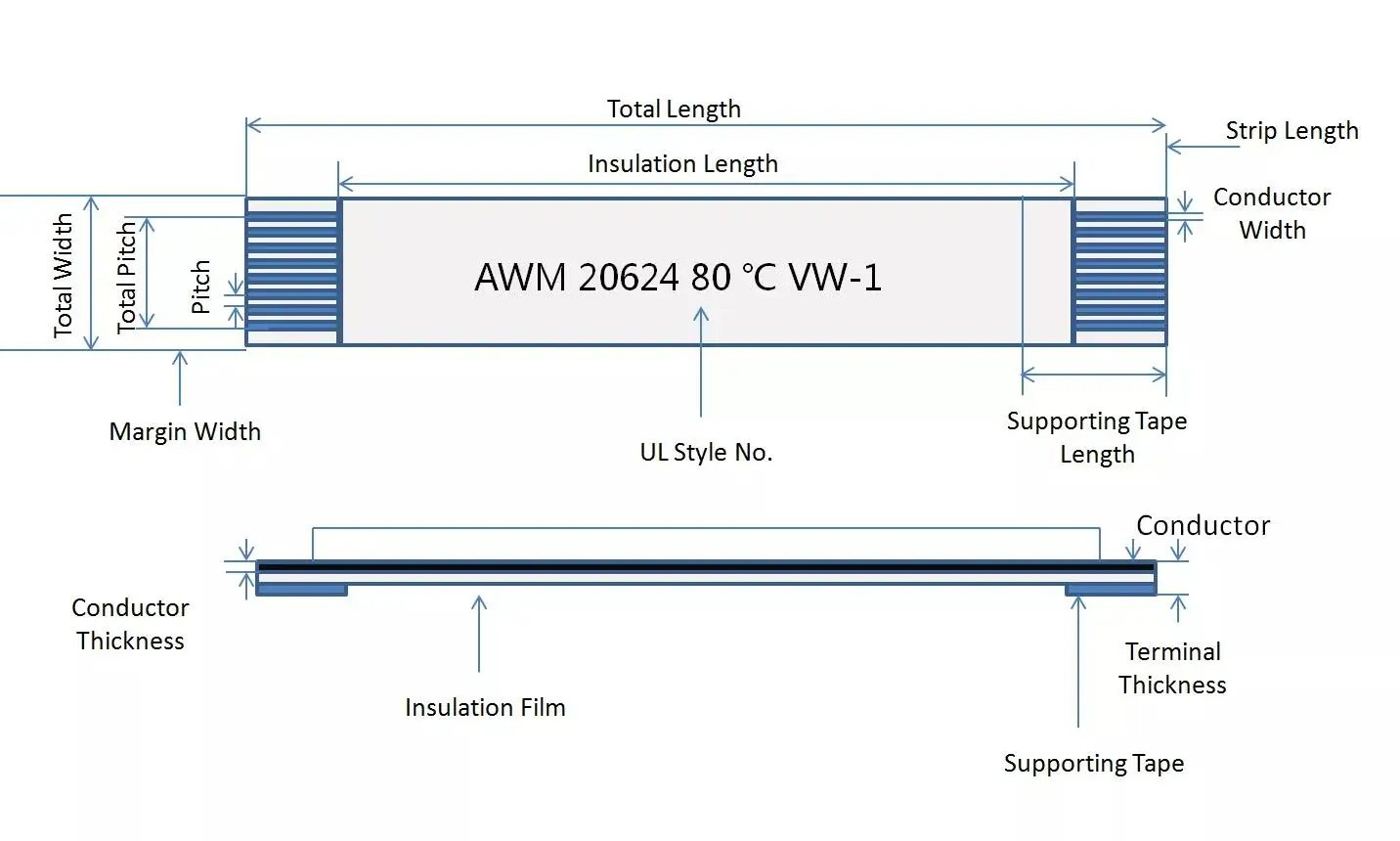 Cavo flessibile piatto da 10 pezzi FFC FPC AWM 20624 80C 60V VW-1 FFC 1.0MM 4/5/6/8/10/12/14/16/18/20/24/26/30 Spille