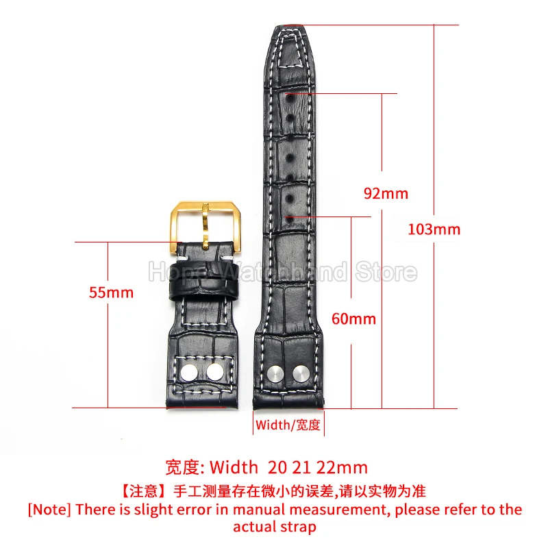 สายนาฬิกาหนังวัวแท้สีดำน้ำตาล ขนาด 20 21 22 มม. สำหรับนาฬิกา IWC Pilot's Portofino Spitfire ดีไซน์ตกแต่งหมุดยึดแบบเรียบ