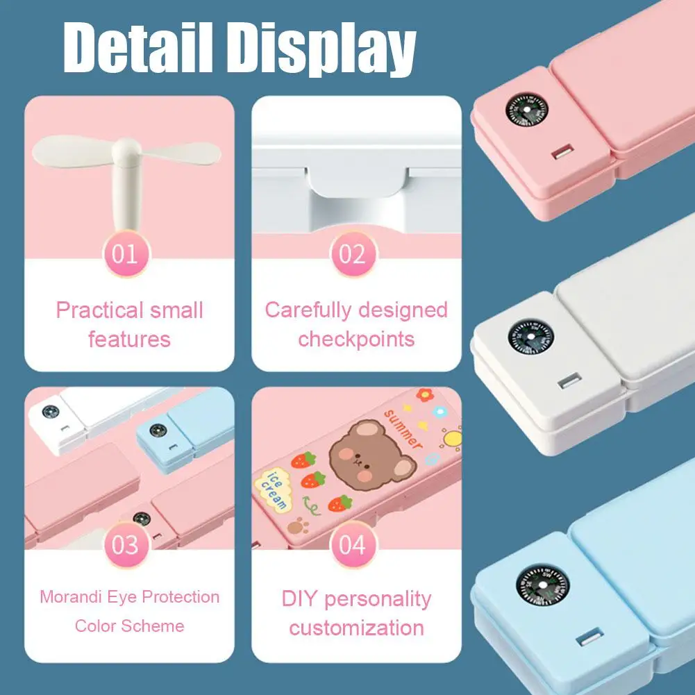 대용량 휴대용 다기능 문구 가방, 귀여운 연필 상자, 선풍기 램프, 충분한 수납 공간, Q5L1