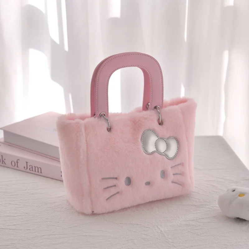 Hello Kitty Pink Handbag 50th Anniversary Same Soft Fury Bag Tote Bag Cute Hello Kitty Women'S  Largrebag Birthday Surprise Gift