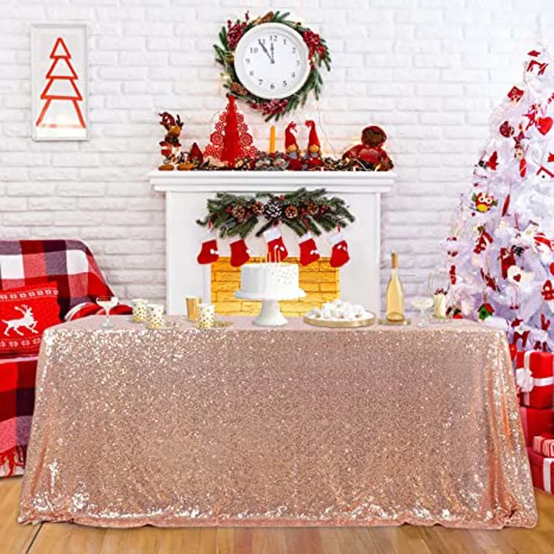 Glitter Sequin Table Cloth Rectangular Table Cover Rose Gold Tablecloth For Wedding Birthday Party Home Decoration Custom Size