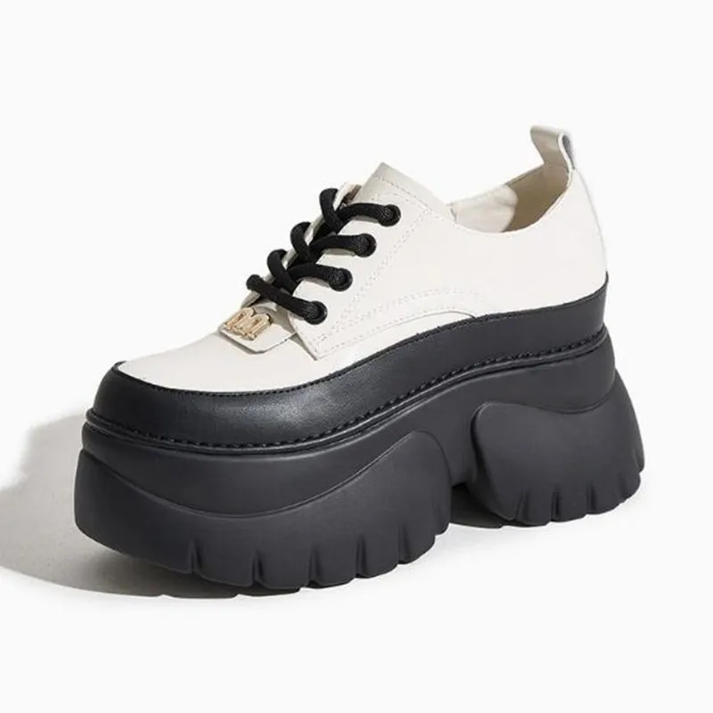 

Женские кожаные кроссовки-мэри-джейн на высокой платформе, новинка 2026 года, на шнуровке, повседневные, с толстой подошвой, каблук 9 см, для прогулок, Zapatos Mujer