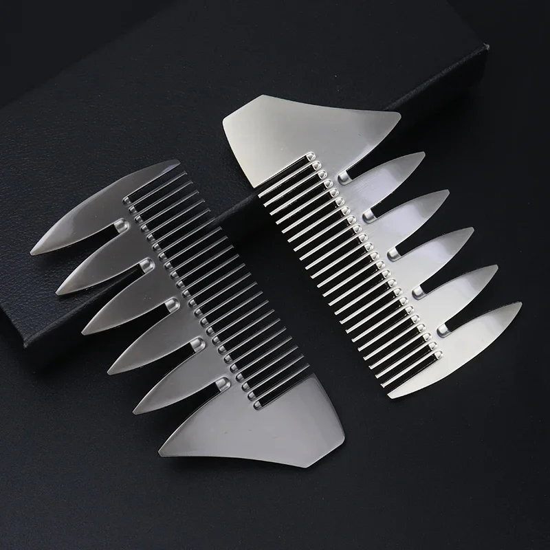 1 قطعة مشط محمول من الفولاذ المقاوم للصدأ جيب على الوجهين مشط ذو أسنان واسعة مضاد للكهرباء الساكنة مشط لحية للرجال خاص للشعر المستعار الحقيقي