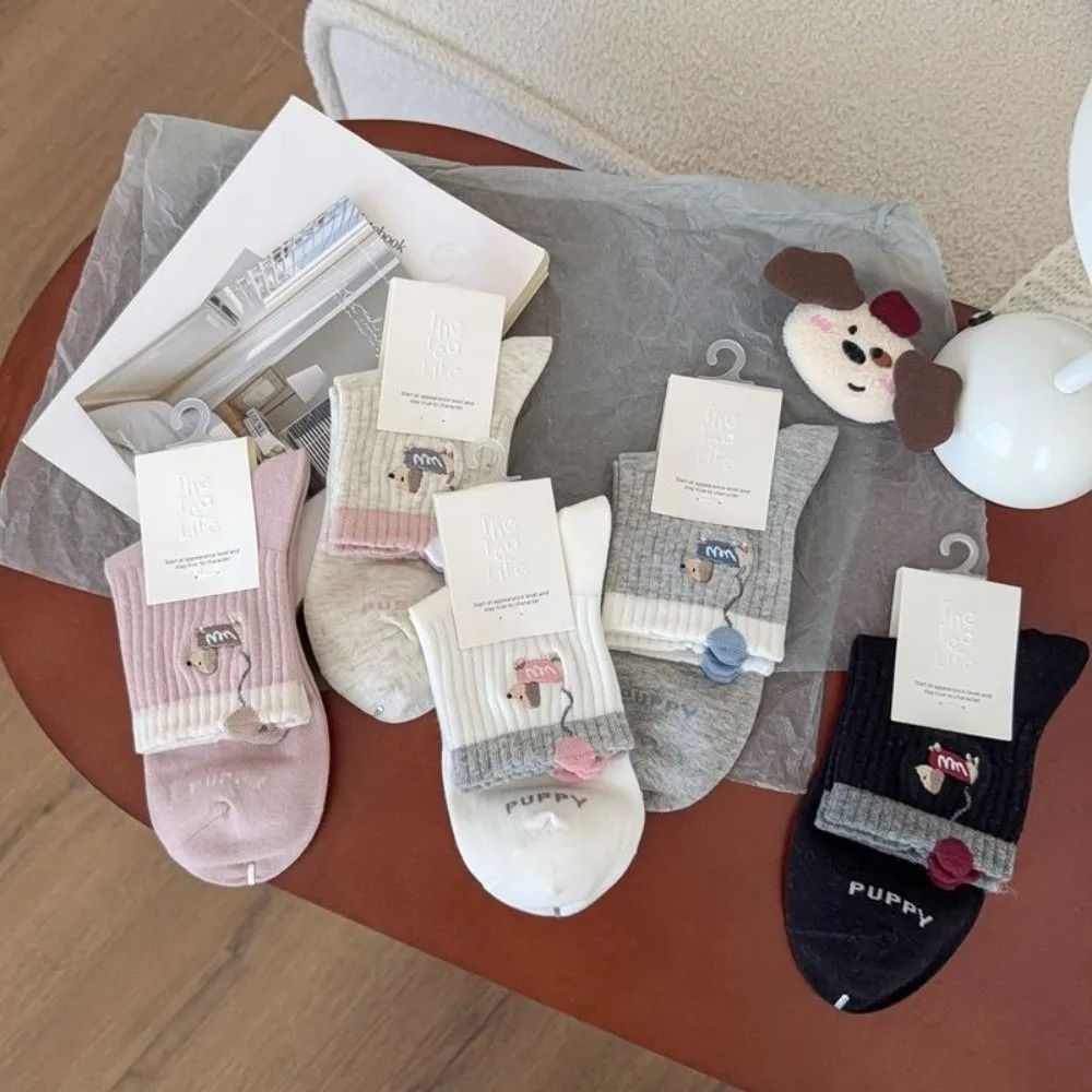 

Fashion Cute Cartoon Women Socks Cotton Puppy Embroidery Winter Socks Casual Elastic Middle Tube Socks Christmas Gifts