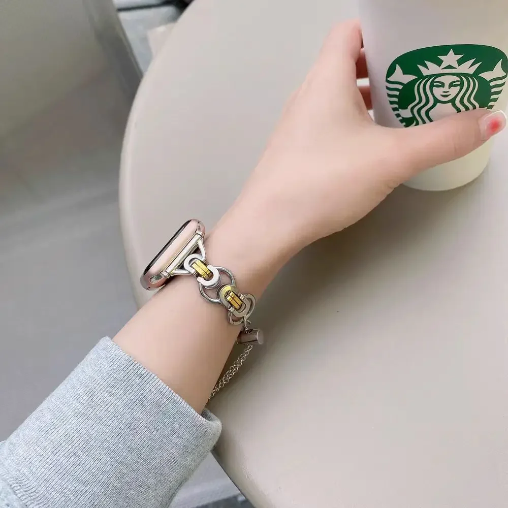 Красивый металлический ремешок для Apple Watch, ремешок 42 мм, 44 мм, 45 мм для женщин, 38 мм, 40 мм, 41 мм, 46 мм, 49 мм