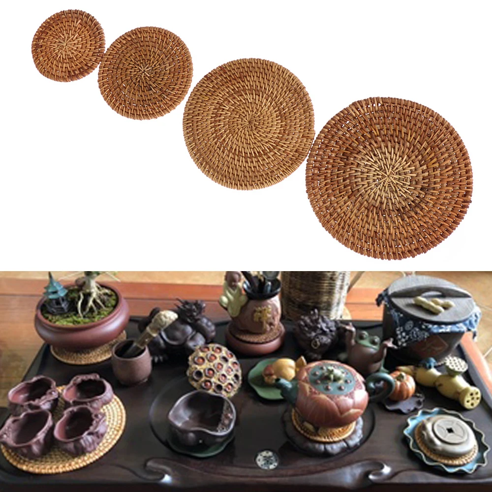 

Подставки из ротанга, коврики для кухонного стола, коврики для чаши, коврик для подкладки, изоляционный коврик, круглые салфетки ручной работы