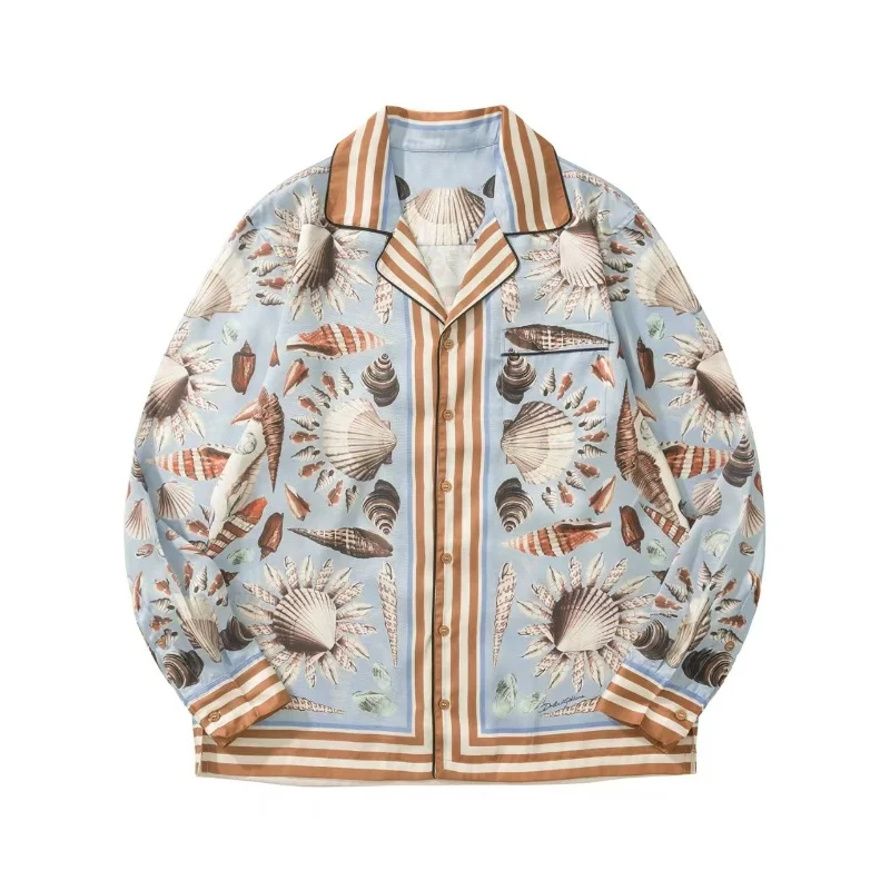 

Silk irt Men's Vintage Long Sve ell Print Collared Holiday irt Wide Collar Lightweight Breathable Anti-Wri...