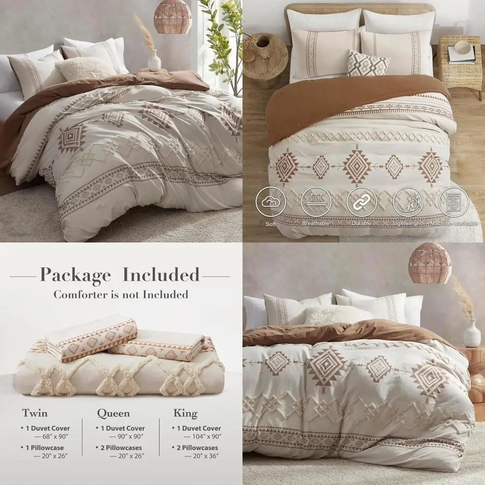 

Комплект пододеяльников в стиле бохо, королевский размер, бежевый и терракотовый цвет, комплект постельного белья из трех предметов, прочные пододеяльники из супер Sot w