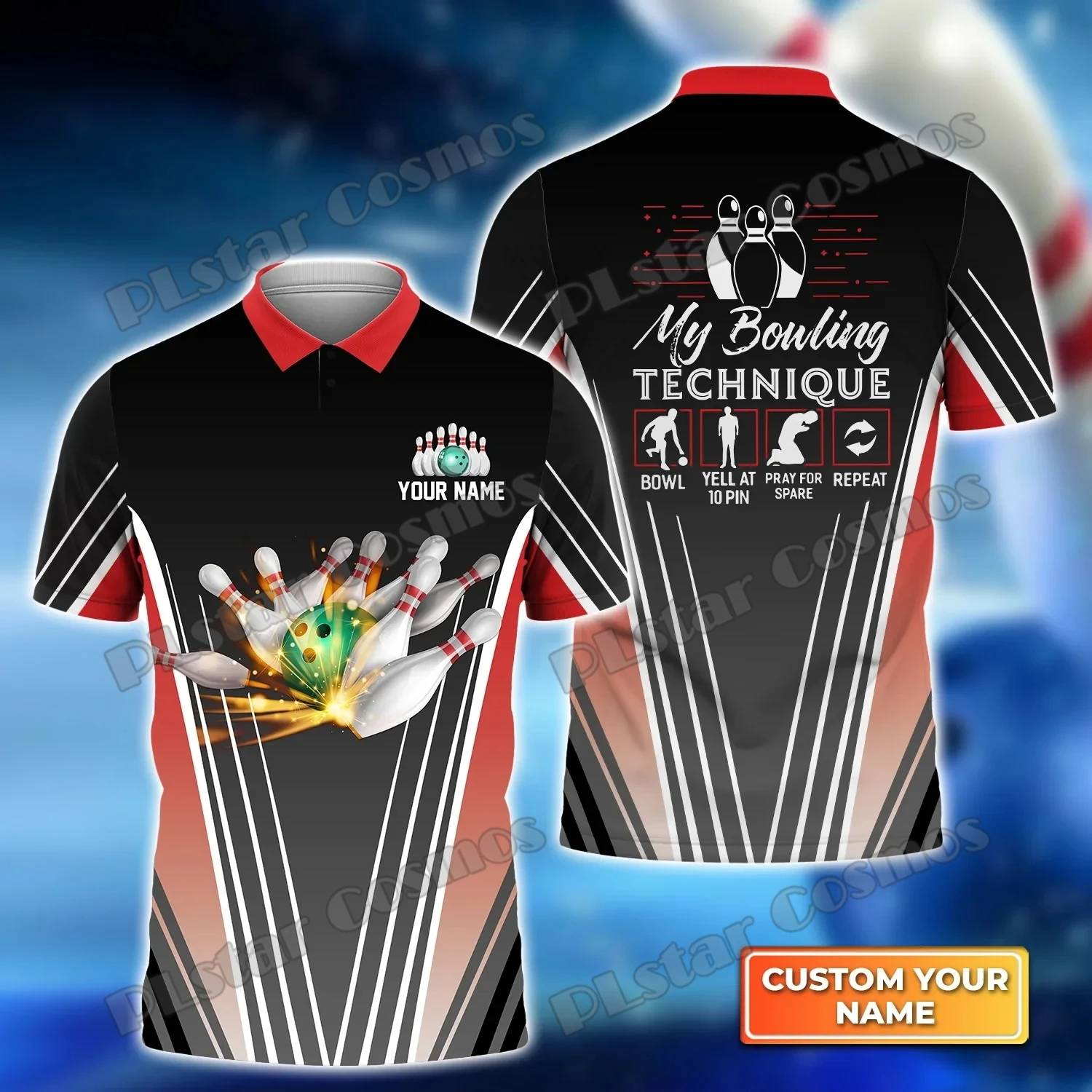 Bowling Sport Team Personalized Name 3D Printed Mens Polo Shirt Summer Street short sleeve shirt Gift for Bowling Lover WK37